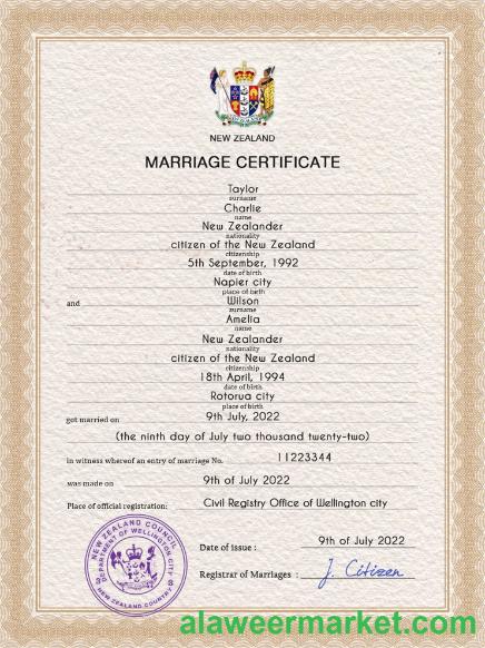 New Zealand marriage certificate PSD template